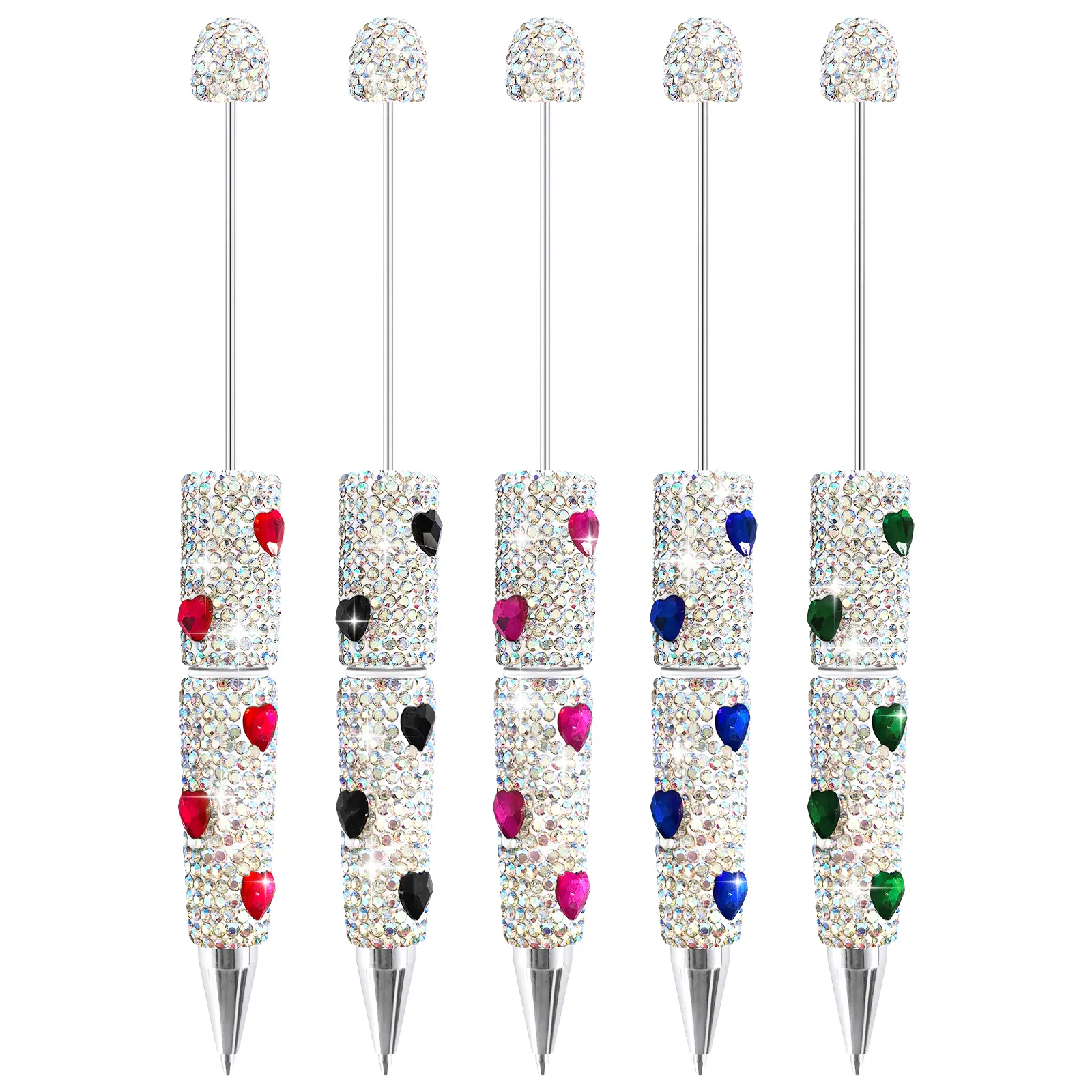 DIY Electroplated Colored Heart Full Diamond and Electroplated Colored Diamond Bead Pens,Heavy Crystal Rollerball Pens, Multicolored Cute Rollerball Pens, Sparkling Crystal Pens, Perfectfor Women and Teenagers - Trendy Gifts