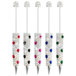 5 PCS DIY Electroplated Colored Heart Full Diamond and Electroplated Colored Diamond Bead Pens,Heavy Crystal Rollerball Pens, Multicolored Cute Rollerball Pens, Sparkling Crystal Pens, Perfectfor Women and Teenagers - Trendy Gifts