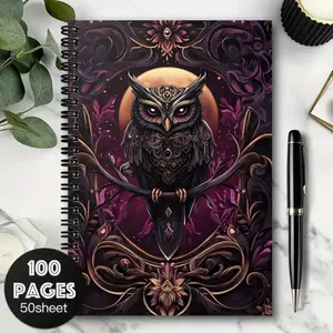 Gothic Night Owl Floral Spiral Notebook, Suitable for School, Office, Diary, Plan, Unisex Gift