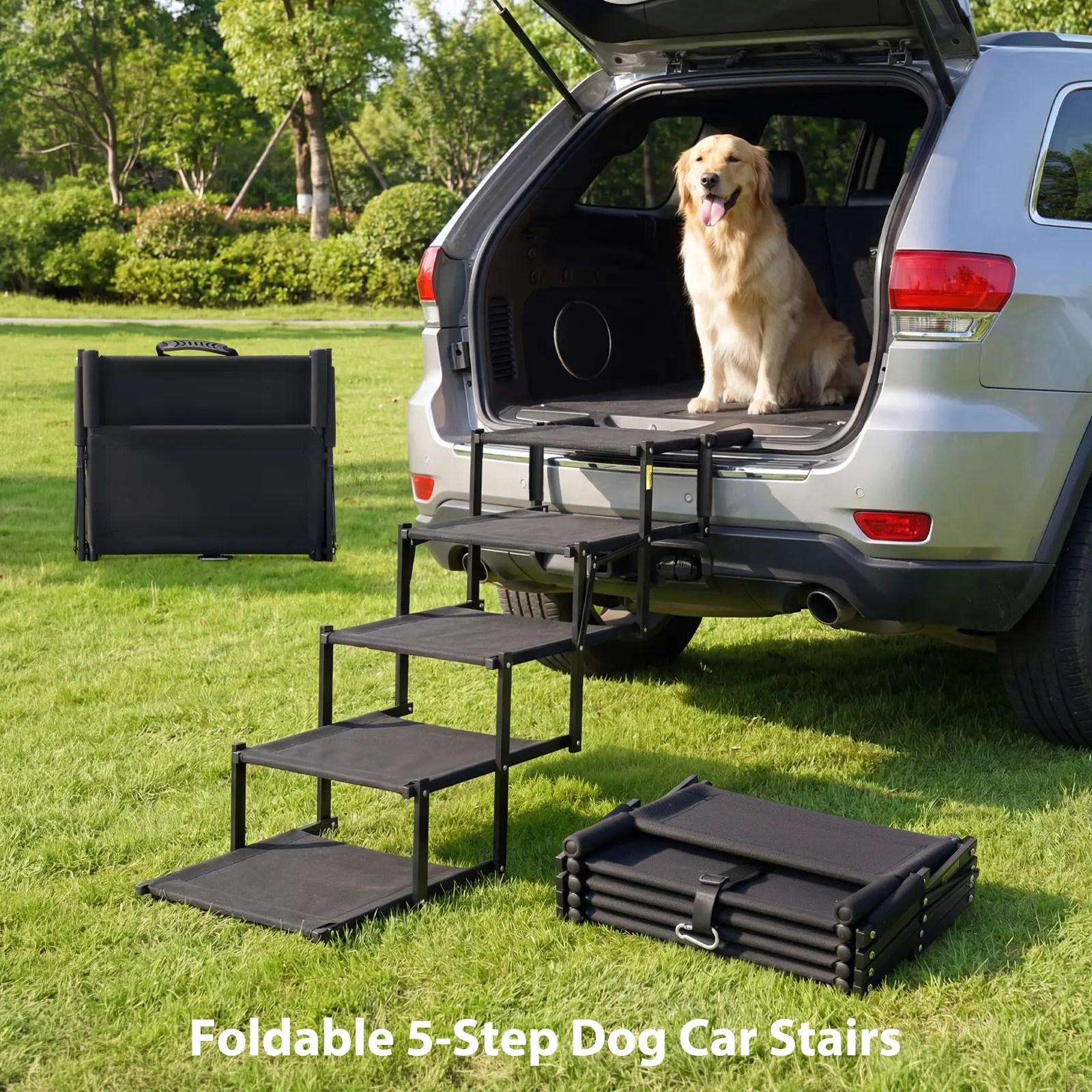 【tiktokshopsummersale】Cozila Foldable Dog Stairs for Car, 5-Step Heavy-Duty Pet Car Steps with Anti-Slip Surface, Portable & Secure for SUVs & Trucks Summervibes petlovers summerwins