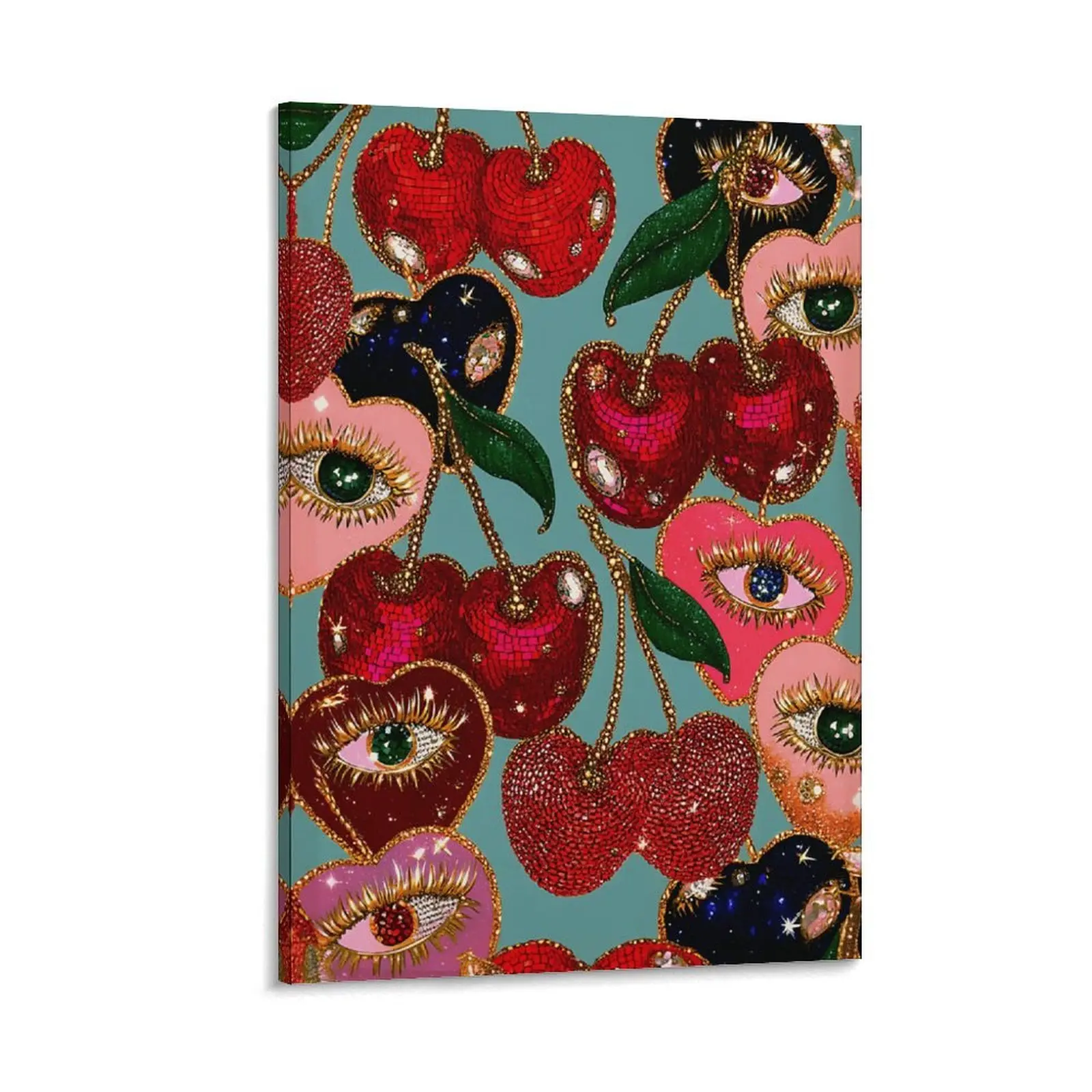 Cherry Poster, Funky Print, Maximalist Glam Art, Eclectic Fruit Poster, Eye Themed Print, Kitchen Dopamine Decor