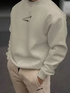 Minimalist Shark Print Crewneck Sweatshirt - Versatile Gym & Casual Essential Set