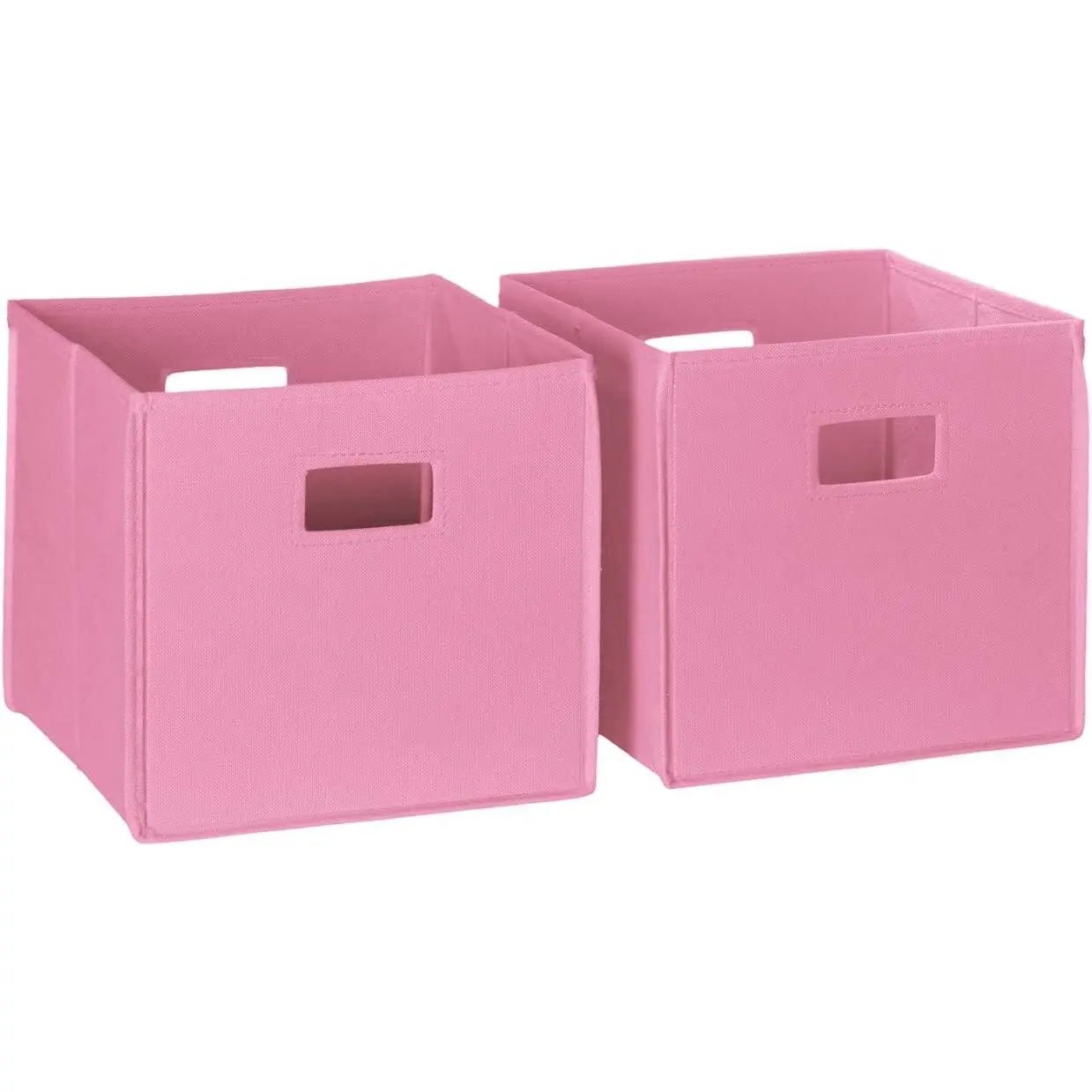 2-Pack Pink Plastic Storage Organizer Bins with Handles - Stackable Clothes Storage, Indoor Open Cube Containers for Closet, Bedroom, Clothes Storage Organizer