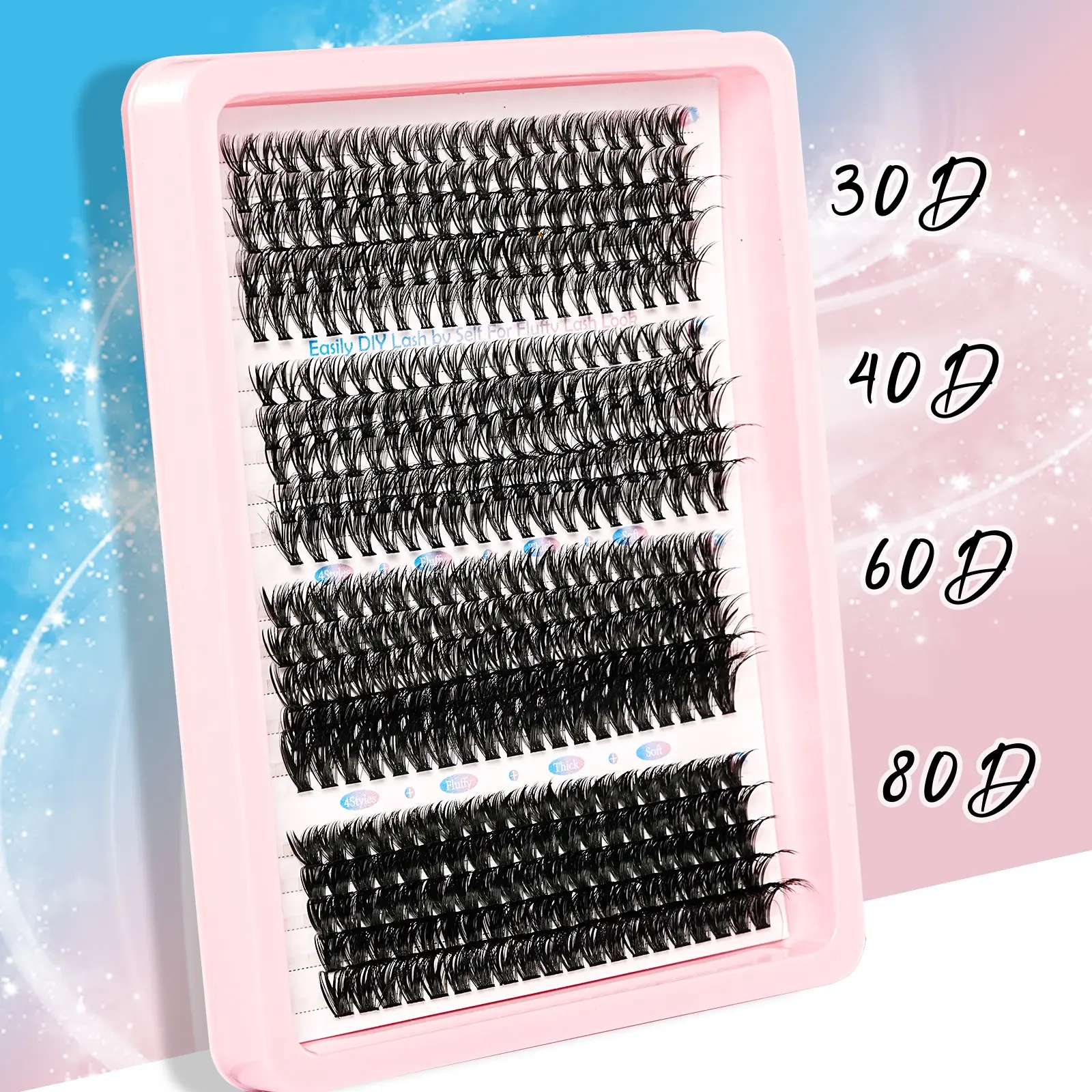 400pcs large-capacity tufted false eyelashes set, Volume false eyelashes, 30D+40D+60D+80D single tufted dense effect, D curl, 8–16mm tufted false eyelashes, suitable for daily wear, dating, Valentine's Day, DIY false eyelashes gifts, DIY Cluster Lashes