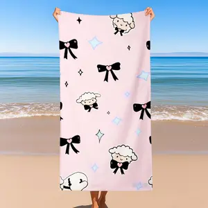 Cute Pink Sheep Bow Beach Towel, Ultra Absorbent Microfiber Quick Dry Bath Towel for Kids & Adults