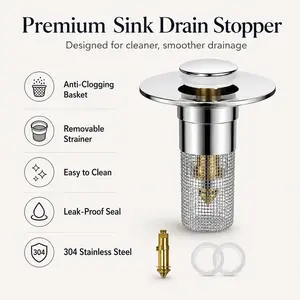 Universal Pop-Up Sink Drain Stopper with Stainless Steel Filter Basket Anti-Clog Debris Catcher Easy Install for Bathroom Kitchen | Rustproof Durable Sink Drain Filter, Hair Catcher Prevents Clogs, Fits Most Standard Sinks Home Utility Use