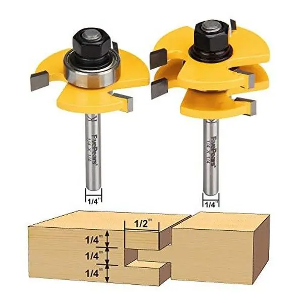 2-Count Tongue and Groove Router Bits Set, 1/4" Shank 3-T Shape Milling Woodworking Accessory for Power Tools, Tool Accessories