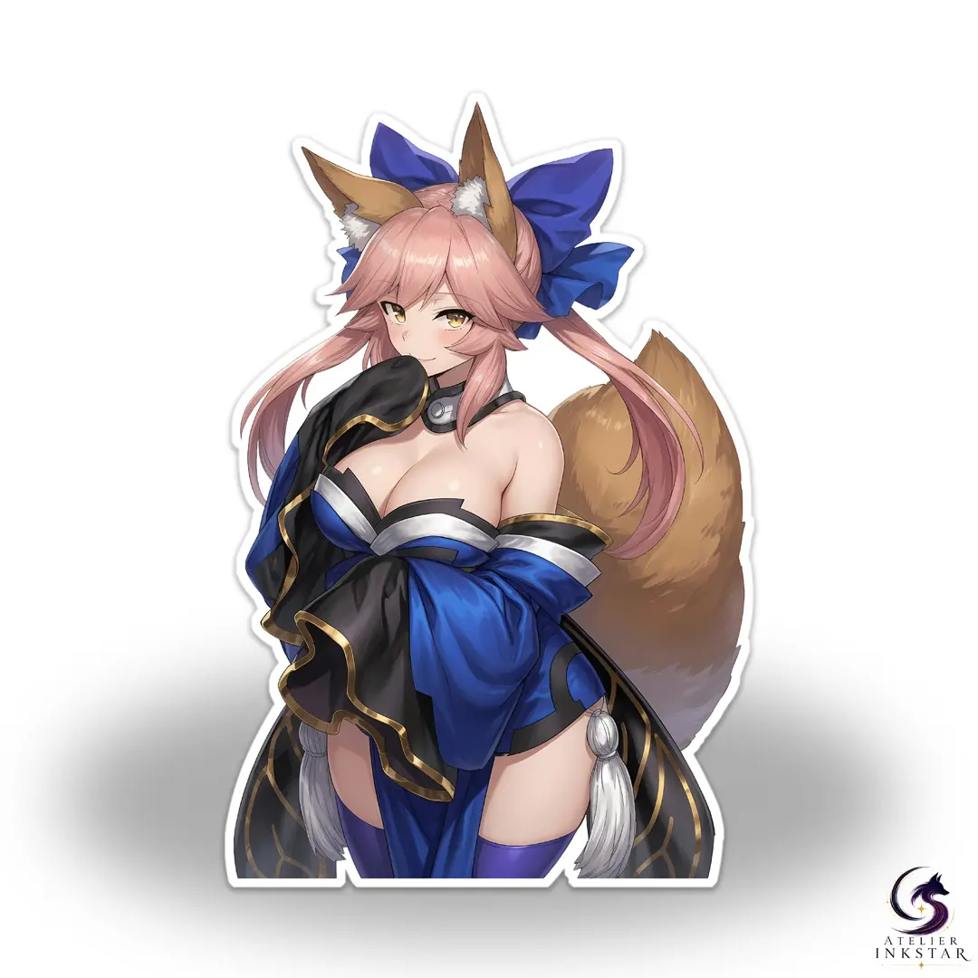 Fox Girl Anime Waifu Sticker | Cute Laptop Water Bottle Decal