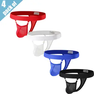Men's 4 Pack Separated Pouch Jockstrap Breathable Mesh Underwear in Red White Blue & Black Colors