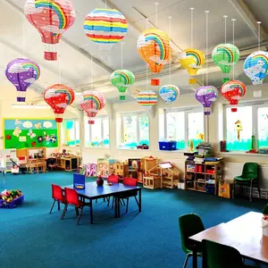 7-Piece Rainbow Hot Air Balloon Paper Lantern Set - Perfect for Party Decorations, Christmas, Weddings and Birthdays - Foldable and Reusable
