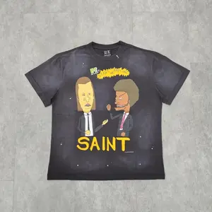 Yao Fashion Saint of Michael Men's 25SS Oversized Vintage T-Shirt - Y2K Graffiti Graphic Streetwear Tee, Loose Fit Cotton Casual Top spectacular shirt