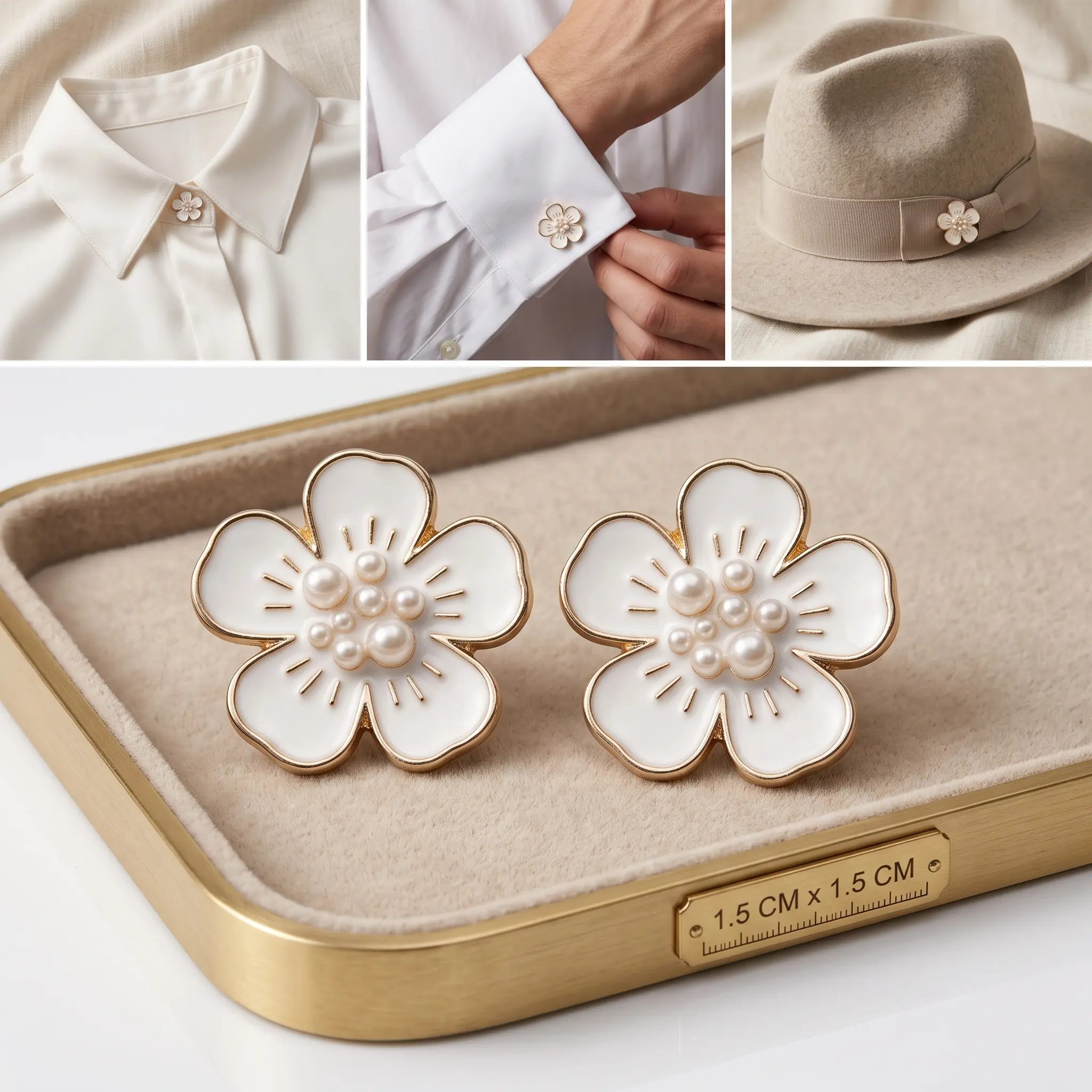 2Pcs Cherry Blossom Pearl Button Covers Elegant Enamel Floral Slide-On Cufflinks for Women No-Sew Instant Blouse Cardigan Decor and Coquette Jewelry Gift
