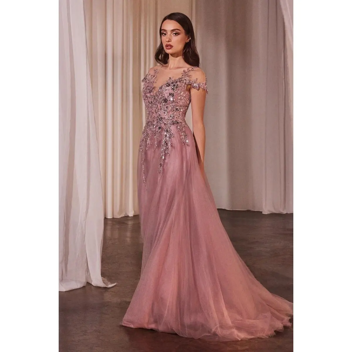 A-Line Cap Sleeve Ball Gown