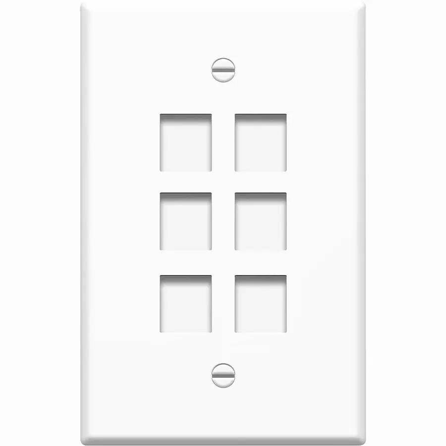 4XEM 6 Port/2 Gang RJ45 Cat5/Cat6 Ethernet Wall Plate (White)