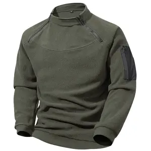 Tactical Mens Sweatshirt Fleece Lined with Arm Pockets Double Zipper Outdoor Winter Jacket Breathable Comfortable Street Fashion Solid Color Casual Coat Classic Menswear
