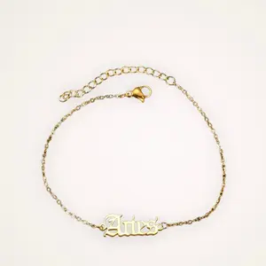 Zodiac Anklets - Personalized Gold-Tone Chain Anklet with Name Engraving
