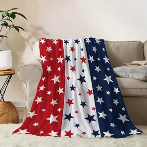 JOOCAR Patriotic Throw Blanket Soft Plush Flannel Fleece, American Flag Stars and Stripes Design All-Season Comfort for Couch & Bed, Perfect for 4th of July & Memorial Day Decor, Red, White & Blue, Couch Throw American Flag Design Comfortable T