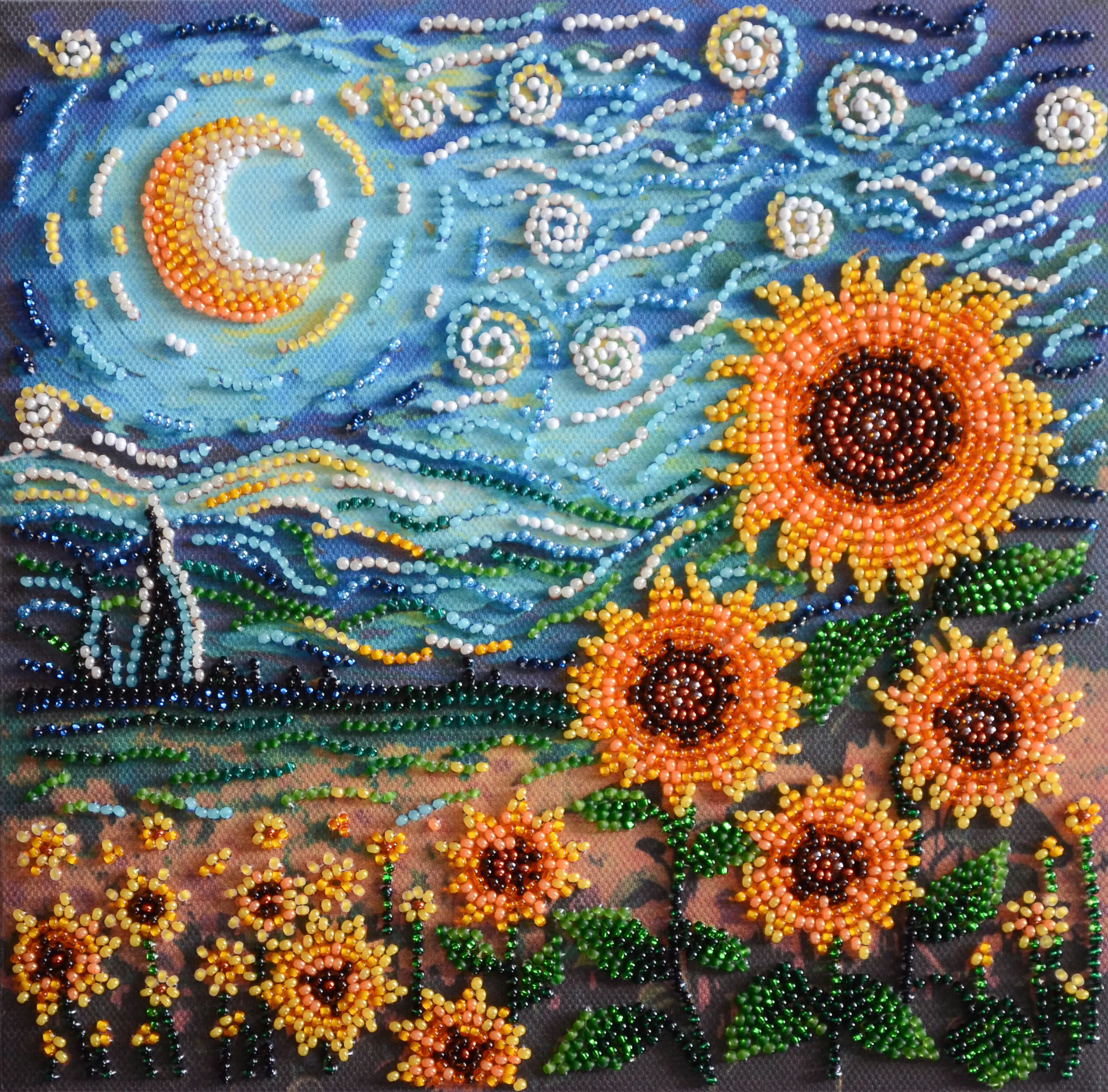 Sunflowers in Night's Embrace Mid-Sized Bead Embroidery Kit by Abris Art AMB-111