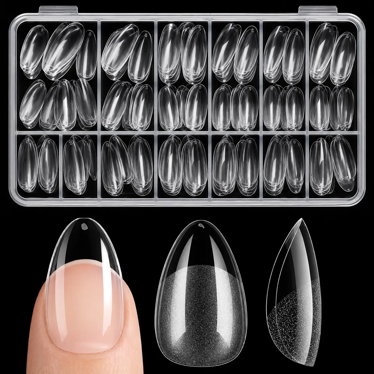 312PCS Short Gel Nail Kit with Almond Clear Nail Tips Full Cover Pre-Shaped Soft Gel X Nail Extensions Clear Acrylic Press On False Nails for DIY Home Manicure and Professional Salon 12 Sizes