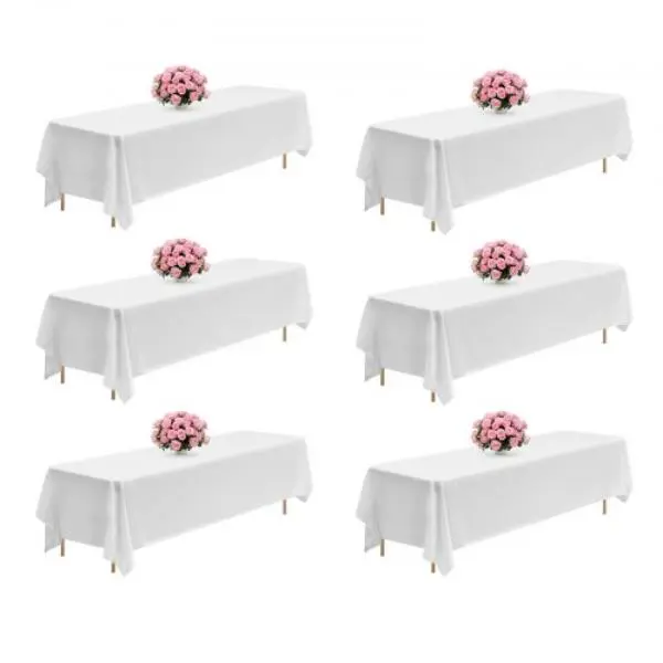 Vevor DLZB90132INCOKU2C001V0 White Tablecloths - Rectangle Tables - 90 x 132 in. - Reusable - Machine Washable - Wrinkle-Resistant - Polyester Fabric - Wedding - Party - Banquet - Pack of 6