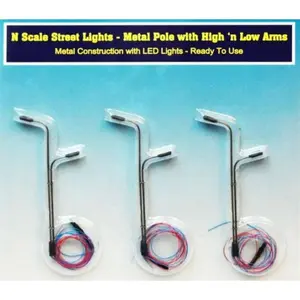 212 MAIN N-Scale Double Pole Metal Street Lights, 2 High-Low Arms, Ready-to-Use Led Lights Model Train Hobby Accessory