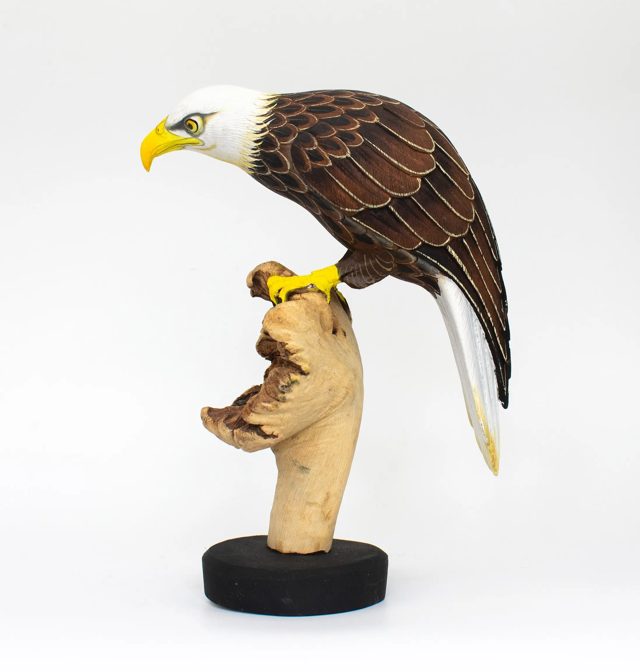 9" Wooden Handmade American Eagle Figurine Statue Painted Handcrafted Sculpture Art Hand Carved Rustic Lodge Outdoor Home Decor Us Accent