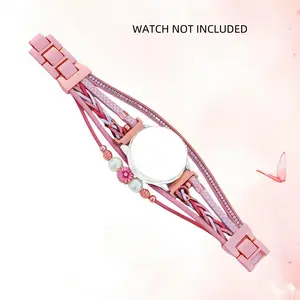 Boho Style Leather Watch Band (Band Only), Handmade Multilayer Wrap Watch Band for Women, Wearable Accessories Compatible with Samsung Galaxy Watch, Crisscross Straps