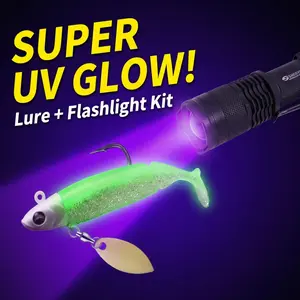 Pre-Rigged Glow Spinner Jig with Paddle Tail Bass Fishing Lure Realistic Design for Predatory Fish Glow Effect Low Light Fishing Rechargeable UV Light