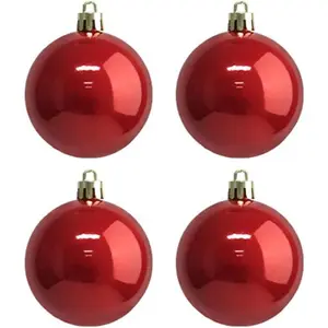 4ct Jumbo Red Shiny Christmas Ball Ornaments 4 Inch for Xmas Tree Christmas Decorations Shatterproof Gift Set (Red, XL)