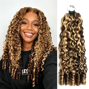 Pizazz Hair Burmese Curly Crochet Human Hair 4/27 Highlight Color Feather Crochet Human Hair With Miracle Knots Boho Braids
