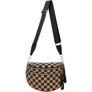 Checkered Crossbody Bag Bum Bags for Women, Spacious Nylon Fanny Packs Belt Wallet (khaki checkered)
