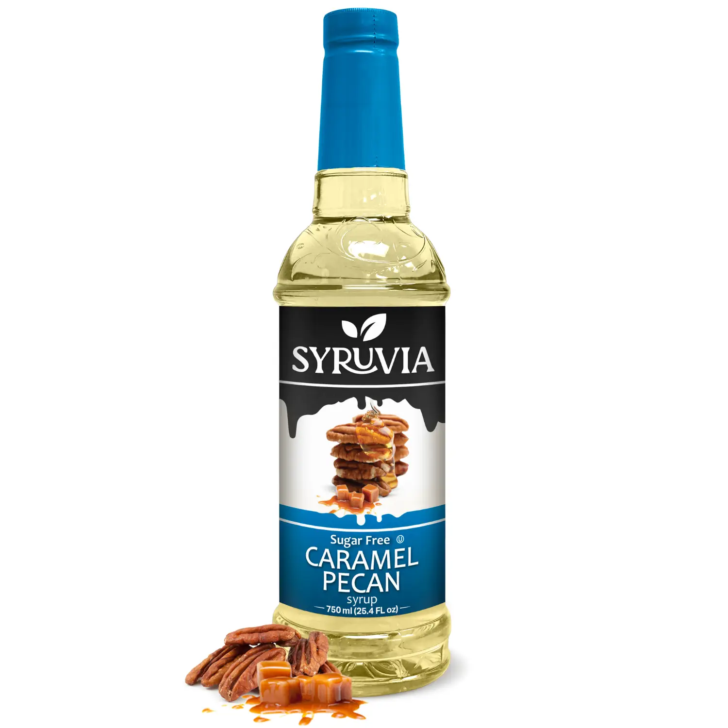 Syruvia Sugar-Free Caramel Pecan Syrup - 25.4 fl oz Premium Coffee Flavoring Syrup. 0 Calories, Kosher, and Gluten-Free. Ideal for Drinks & More.