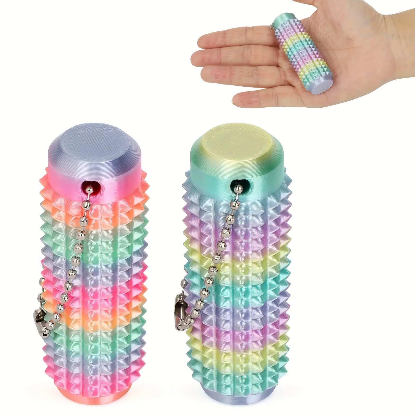 2Pcs Little Ouchies Spiky Fidget Keychain, 3D Printed Pain Stim Tool, Portable Pocket-Sized Sensory Stress Relief Toy for Classic & Novelty Toy Enthusiasts