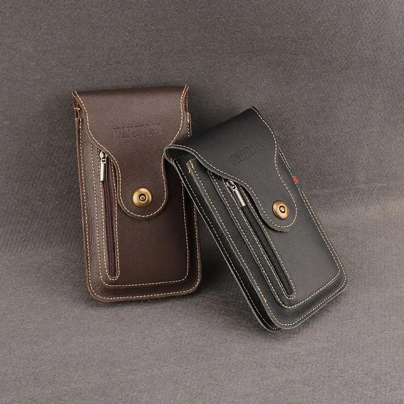 New PU Leather Mobile Phone Waist Bag with Belt, Multifunctional Solid Dual Pocket for Men's Outdoor Construction Site Use, Phone Case for iPhone 14/15/16 Pro Max/Plus & Samsung Galaxy S24/S23/A54/A14/Z Fold/Z Flip