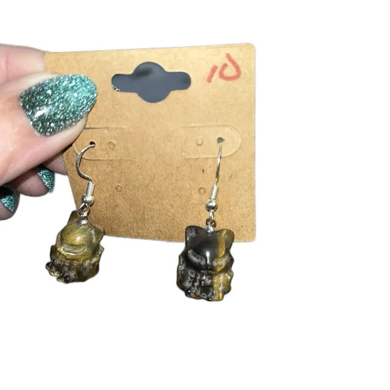 Tiger eye fox Drop Earrings in S925 Sterling Silver - Genuine Natural Gemstone, Tarnish Resistant, Elegant Design for Adults