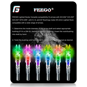 FEEGO 12-Pack Lighted Nocks for Arrows with .204-.246" Diameters High-Visibility LED with X H S GT Bushings ON/Off Switch for Low-Light Hunting Battery Life Durable bow and arrow set