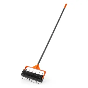 VEVOR Rolling Lawn Aerator, Summervibes,Summervibes, 15 in Manual Push Aerator Roller with 42 Spikes & 60 in Long Handle, Fillable Drum for Added Weight, Heavy-Duty Lawn Soil Penetrator for Garden Yard Compacted Soils