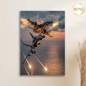 1pc Fighter Jet Aviation Wall Art - Waterproof Military Aircraft Print, Backing Suitable for Home, Office, Cafe, Bedroom, Classroom, Kitchen Decor - Modern -Themed Canvas Poster, 2D Flat