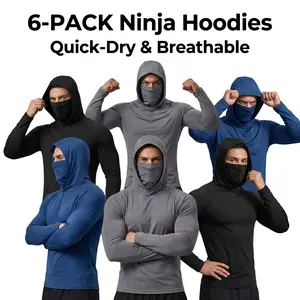 6-piece set men's outdoor work sun protection clothing with sun-blocking hoodie, featuring built-in face mask and neck guard, breathable long-sleeve hoodie