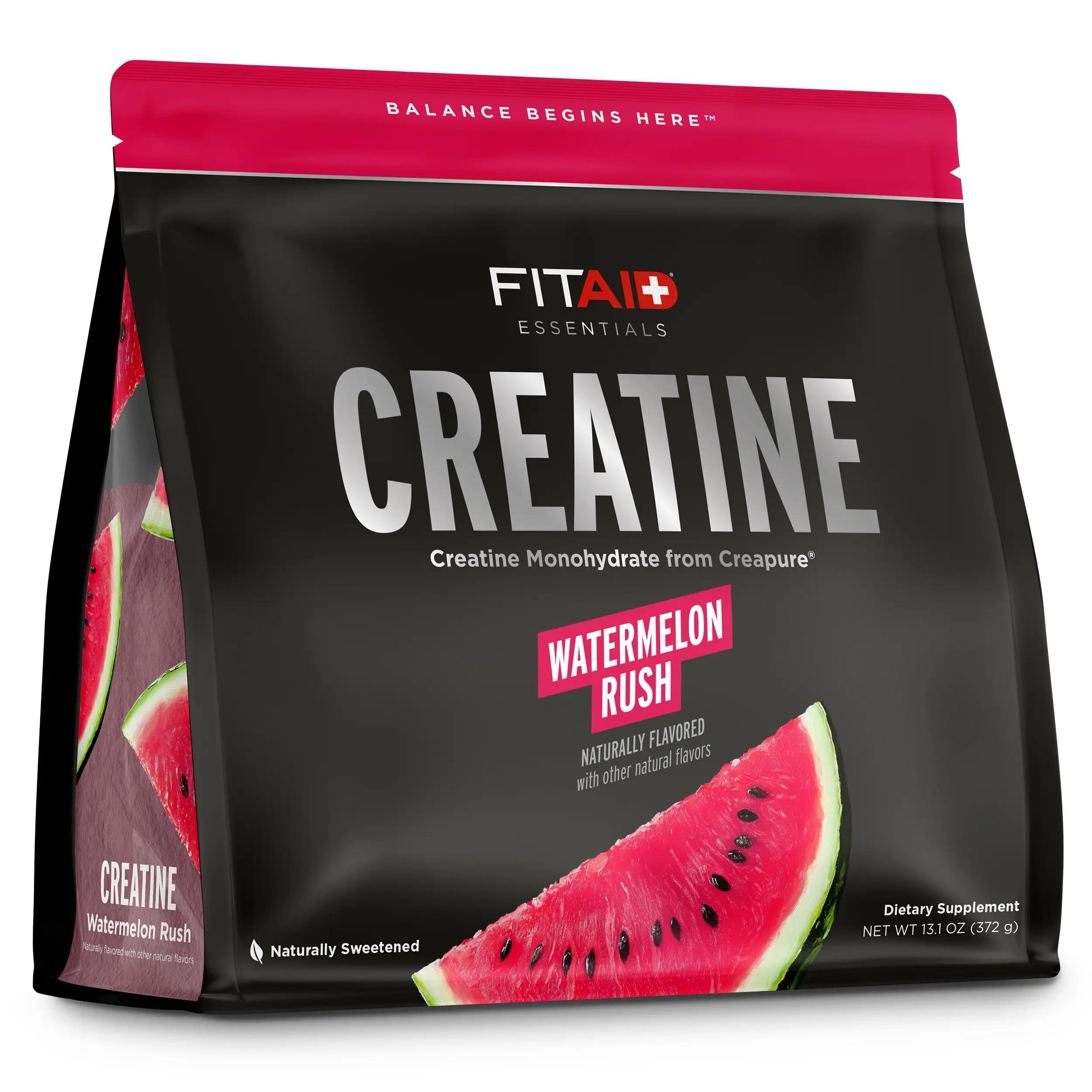 FITAID Creatine Powder – Watermelon Rush, Zero Sugar, Naturally Sweetened, CreaPure Creatine Monohydrate – Clean Workout Supplement