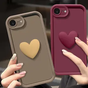 Cute 3D Love Heart Protective Phone Case For iPhone 16E SE4 Shockproof Candy Back Matte Soft Cover Accessories