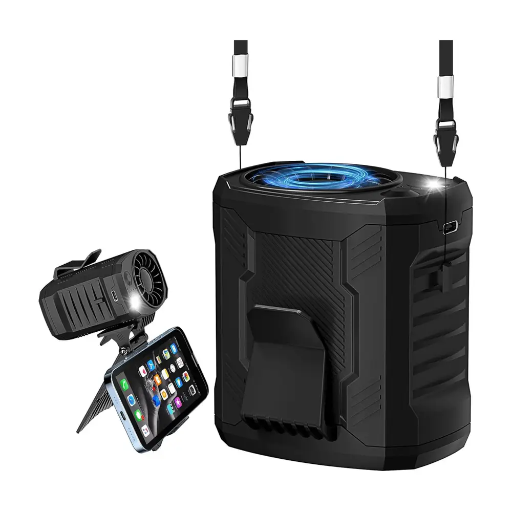 4-in-1 Portable Fan: Waist/Neck/Desk Multi-Use | 7000RPM Rechargeable High Speed Cooling Fan with Phone Stand & LED Light | 4-Speed for Construction,