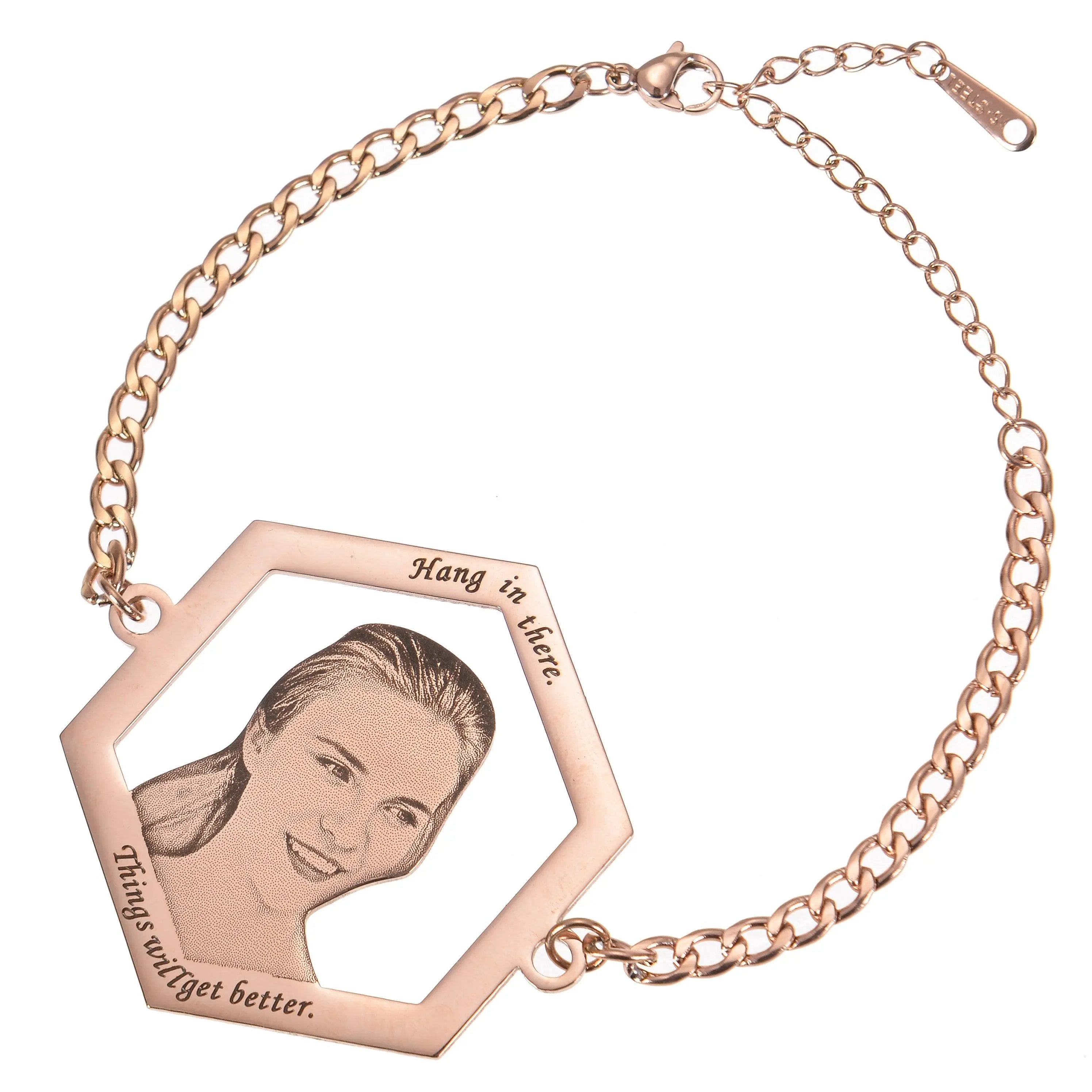 Unisex Photo Bracelets Hexagon Chain Link