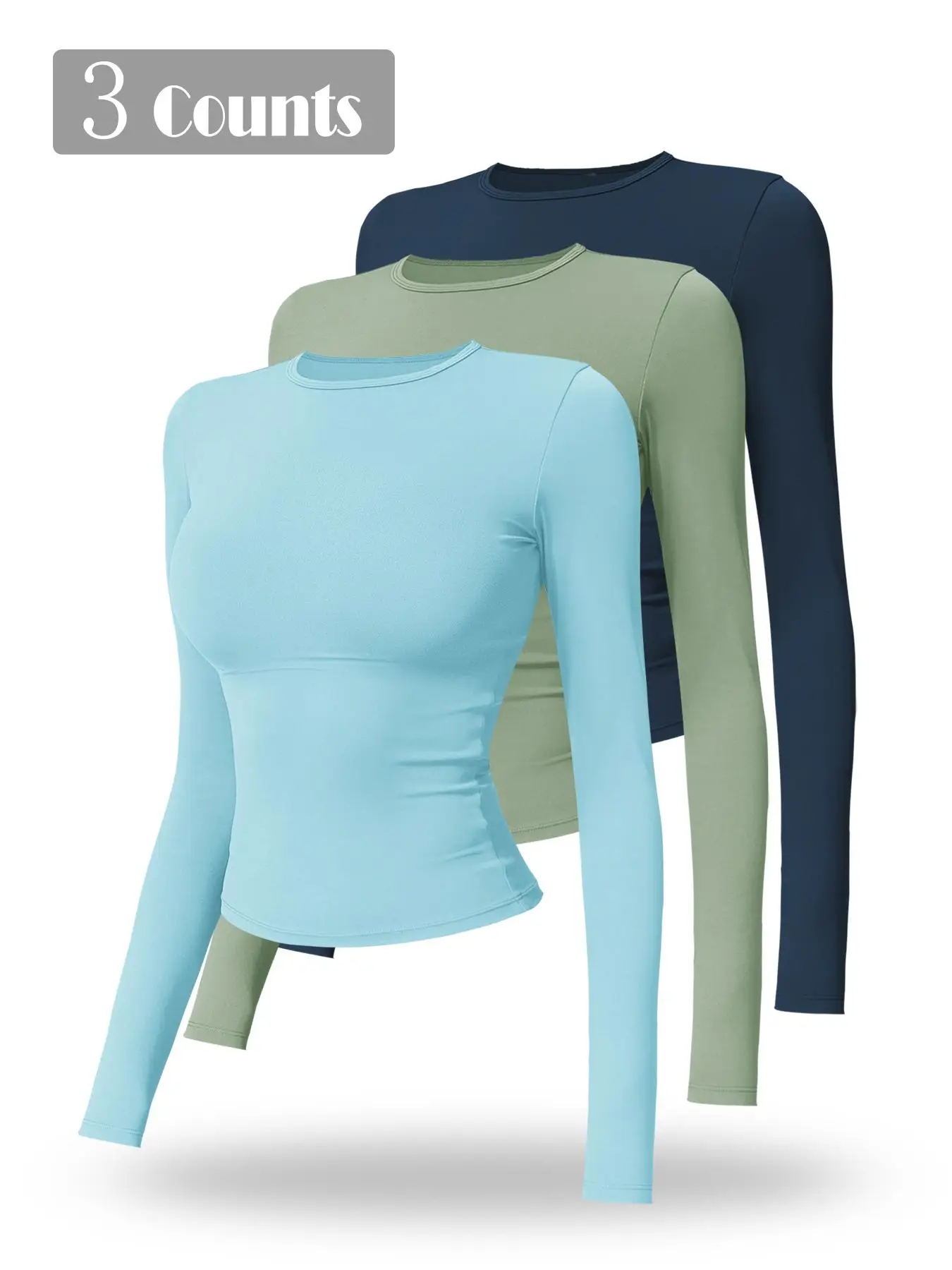 Women's Solid Long Sleeve Sports Tee, Sporty Round Neck T-shirt for Yoga Gym Workout Running, Ladies Sportswear for Spring & Fall