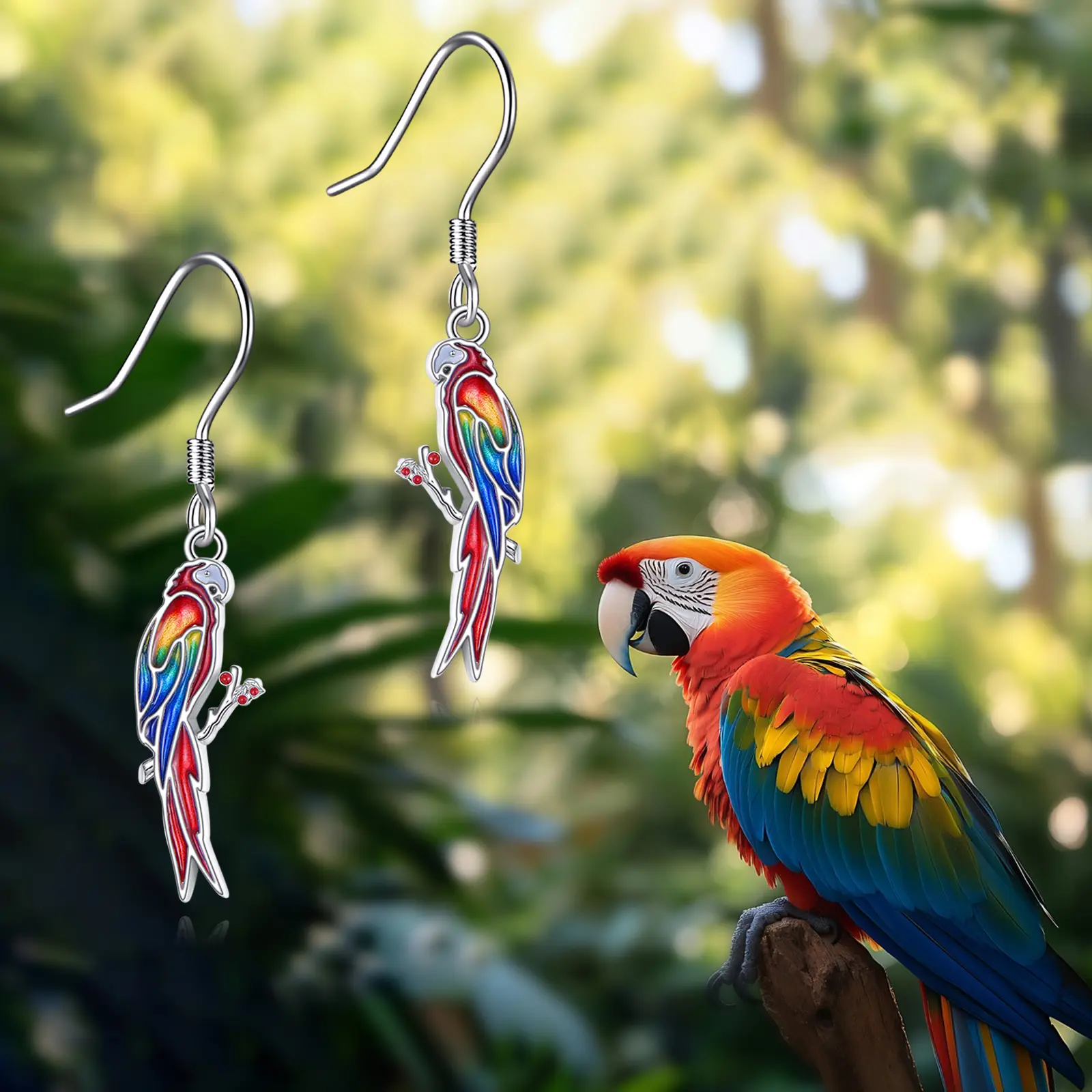 Parrot Earrings S925 Sterling Silver Parrot Bird Earrings for Women Dangle Jewelry Gift for Parrot Lover