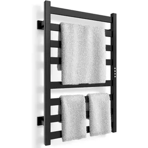 Towel Warmer, Towel Heater Rack for Bathroom, 8-bar Electric Towel Dryer Wall-Mounted Plug-in Bath Heater, 201 Stainless Steel Hot Towel Rack with Timer and  Temperature Control