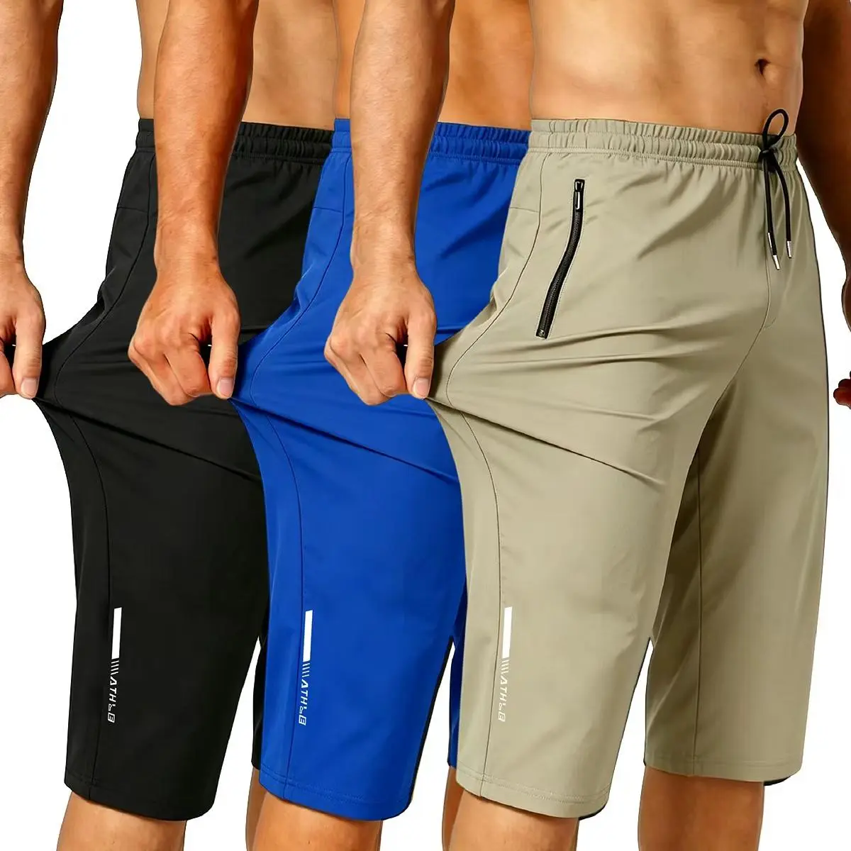Slim Fit Tip: Order one size down | 3-pack summer ice silk straight capri pants, European sizing, 80% polyamide+20% elastane stretch athletic cropped trousers for rugby, sports, and everyday casual wear