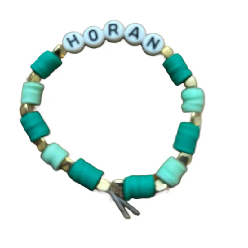 Band name Bracelet with Teal and Mint Beads and Gold Accents for Fans