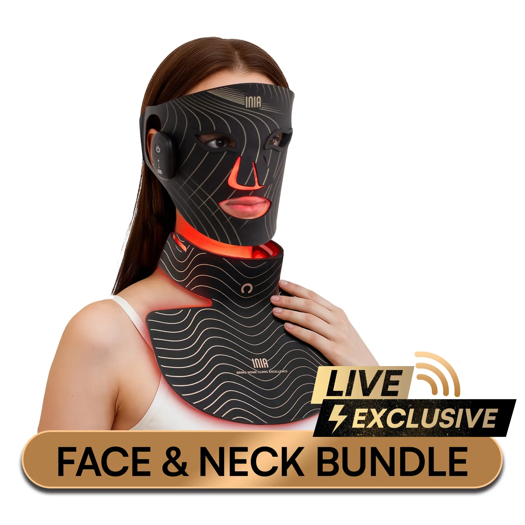 【LIVE EXCLUSIVE】INIA GLOW Wireless Red Light Face & Neck & Chest Mask Bundle – 630nm & 850nm Red Light Therapy Mask Devices | Skincare Set for Lifting, Firming & Radiant Glow at Home, Rechargeable & Portable with 2-Year Warranty, Beauty Products, Glowup