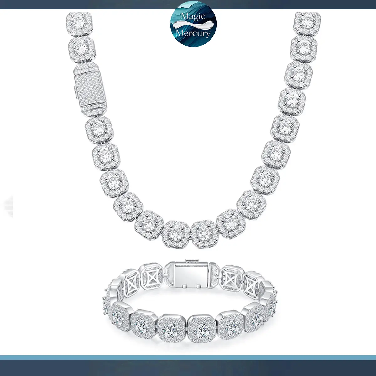 Unisex Hip Hop Full Paved CZ Iced Out Candy Necklace & Luxury Artificial Zircon Bracelet, Copper-Brass Costume Jewelry for Women, Daily Wear Fashion Accessories, Bangle